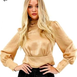 Y.A.S high neck blouse with volume sleeve bloggers favorite